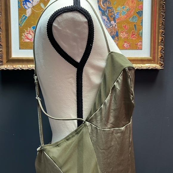 FREE PEOPLE Intimately City Cool Midi Slip Dress Olive Satin Sheer Khaki Green L - Picture 8 of 10